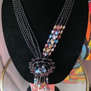 Joan Rivers Black Stone and Multicolor Beaded Necklace